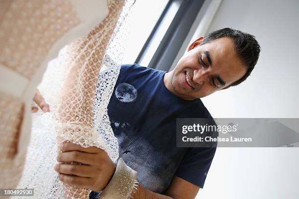 Being fitted on a model by designer Bibhu Mohapatra in his studio on September 5 one week prior to his runway show at Mercedes-Benz Fashion Week...