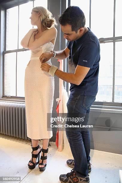 Being fitted on a model by designer Bibhu Mohapatra in his studio on September 5 one week prior to his runway show at Mercedes-Benz Fashion Week...