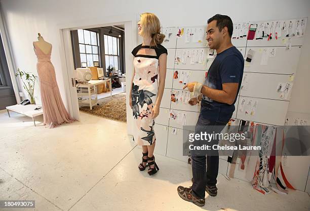 Being fitted on a model by designer Bibhu Mohapatra in his studio on September 5 one week prior to his runway show at Mercedes-Benz Fashion Week...