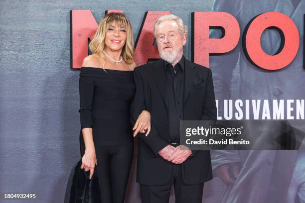 Giannina Facio and director Ridley Scott attend the Madrid premiere "Napoleon" at Museo Nacional del Prado on November 20, 2023 in Madrid, Spain.