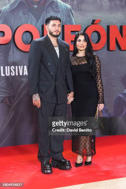 Omar Montes and Lola Romero attend the Madrid premiere "Napoleon" at Museo Nacional del Prado on November 20, 2023 in Madrid, Spain.