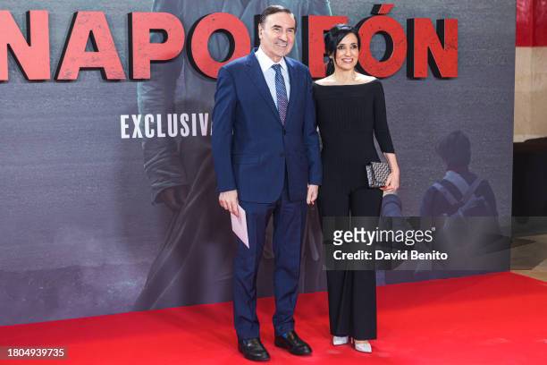 Pedro J. Ramirez and Cruz Sanchez attend the Madrid premiere "Napoleon" at Museo Nacional del Prado on November 20, 2023 in Madrid, Spain.