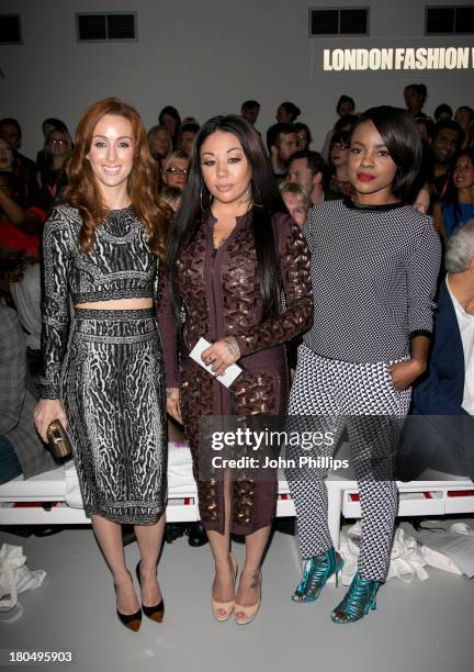 Singers Siobhan Donaghy, Keisha Buchanan and Mutya Buena attend the PPQ show during London Fashion Week SS14 at BFC Courtyard Showspace on September...