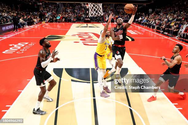 Jerami Grant of the Portland Trail Blazers shoots against the Los Angeles Lakers at Moda Center on November 17, 2023 in Portland, Oregon. NOTE TO...