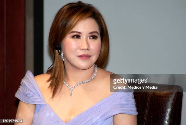 Olivia Ido attends a press conference at Torre Mayor on November 20, 2023 in Mexico City, Mexico.