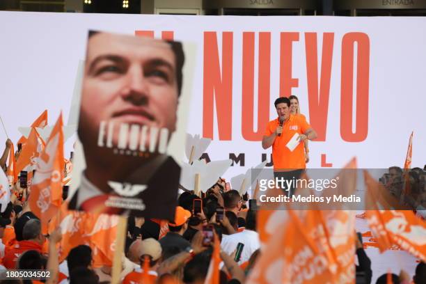 Samuel García speaks during his official start as a presidential candidate at Plaza de los Tres Museos on November 20, 2023 in Mexico City, Mexico....