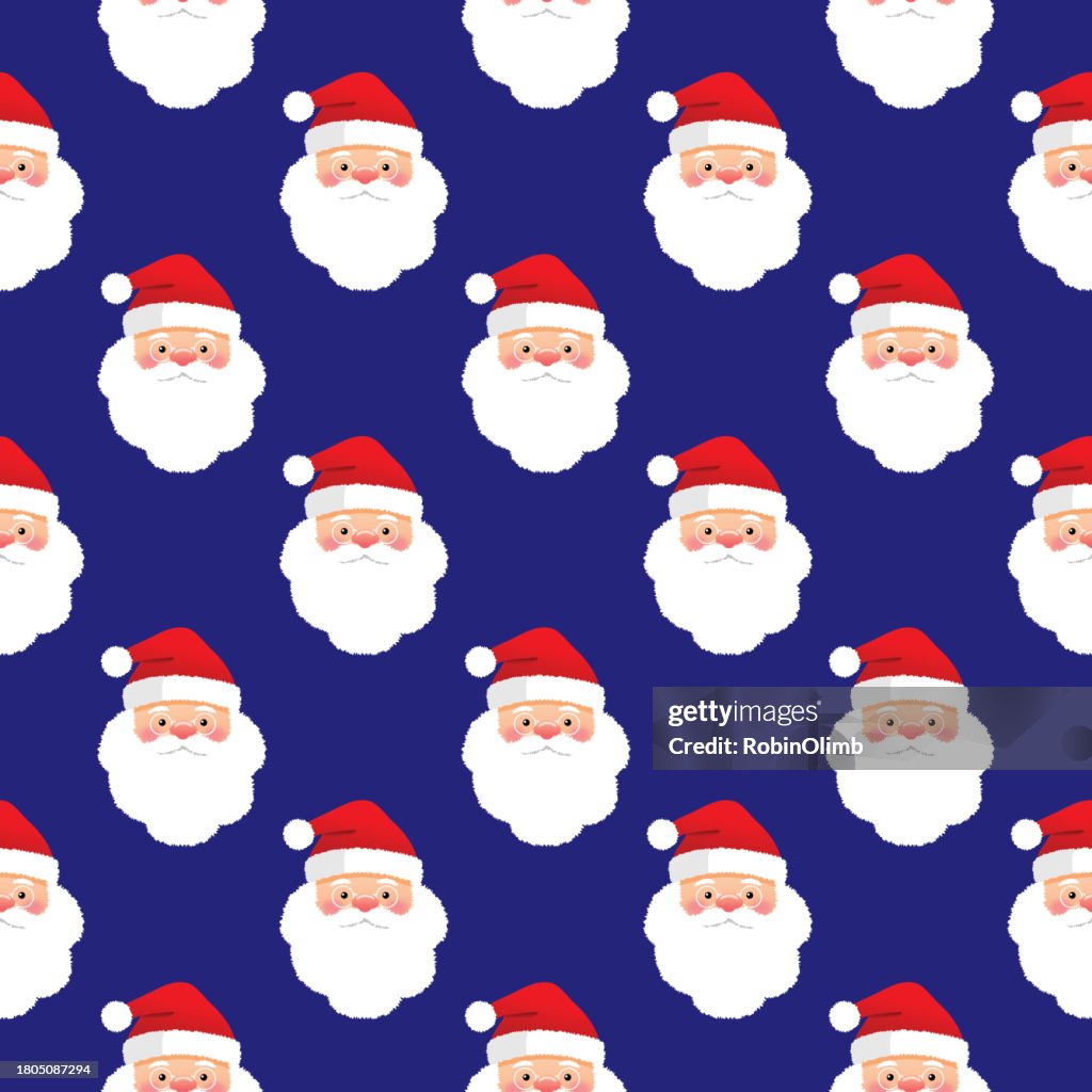 Cute Fuzzy Santa Claus Faces Seamless Pattern High-Res Vector Graphic ...