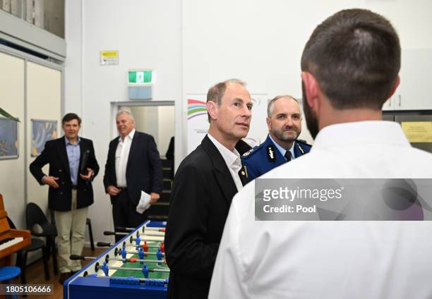 Prince Edward, Duke of Edinburgh, greets prison inmates and participants of the Disadvantaged Youth and Duke of Edinburgh in Prisons program at the...