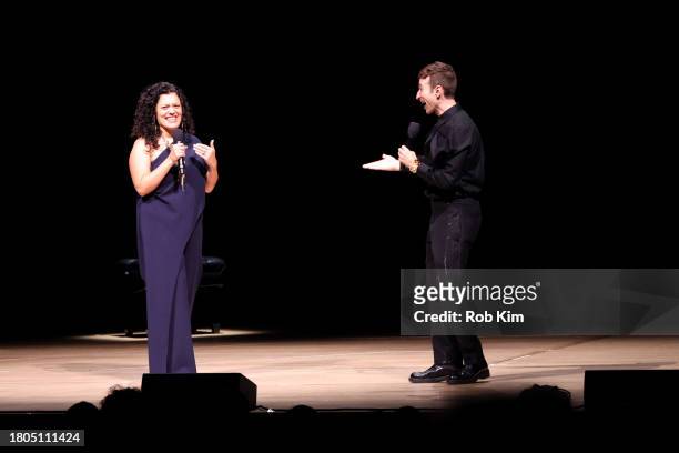 Shanta Thake and Anthony Roth Costanzo speak onstage at Lincoln Center's Fall Gala honoring James G. Dinan at David Geffen Hall on November 20, 2023...