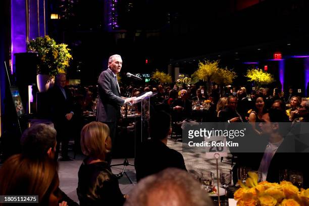James G. Dinan speaks at Lincoln Center's Fall Gala honoring James G. Dinan at David Geffen Hall on November 20, 2023 in New York City.
