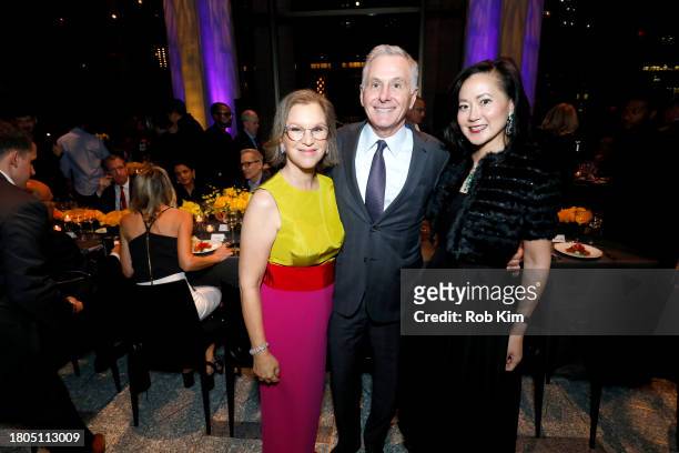 Elizabeth Miller, James G. Dinan and guest attend Lincoln Center's Fall Gala honoring James G. Dinan at David Geffen Hall on November 20, 2023 in New...
