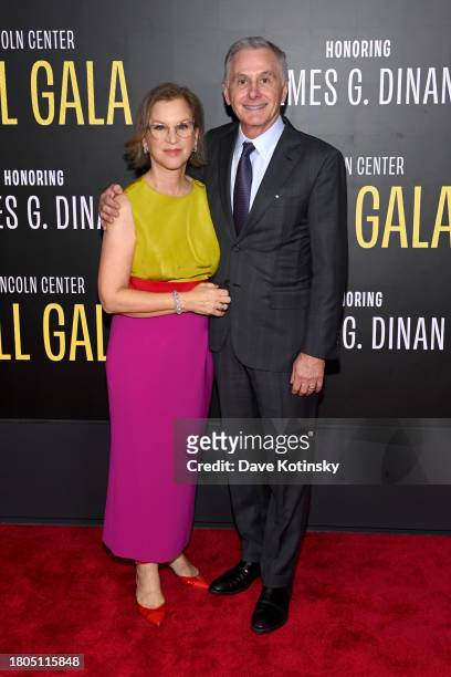 Elizabeth Miller and James G. Dinan attend Lincoln Center's Fall Gala honoring James G. Dinan at David Geffen Hall on November 20, 2023 in New York...