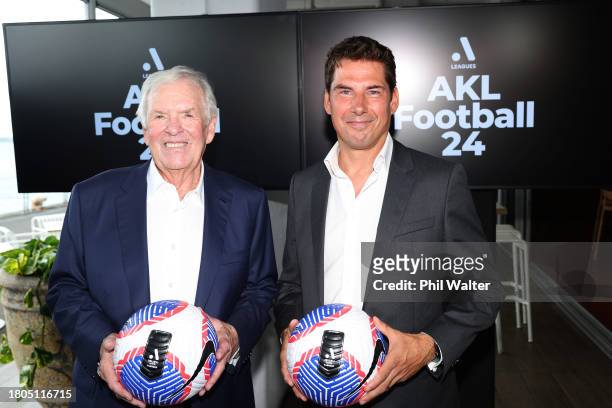 Bill Foley, general partner of the global multi club football operator Black Knight Football Club and Nick Garcia, A-Leagues Commissioner pose during...