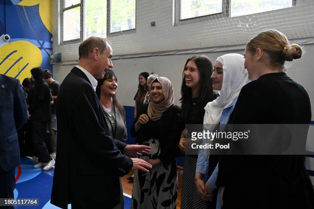 Prince Edward, Duke of Edinburgh, talks with participants of the Duke of Edinburgh Award, and award leaders at the Police Citizens Youth Centre in...