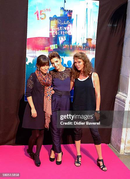 Flore Bonaventura, Clotilde Coureau and Maruschka Detmers pose during the photocall of 'La Source' at 15th Festival of TV Fiction on September 13,...