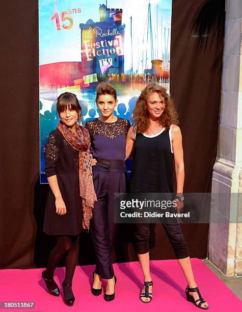 Flore Bonaventura, Clotilde Coureau and Maruschka Detmers pose during the photocall of 'La Source' at 15th Festival of TV Fiction on September 13,...