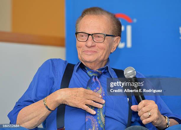 Radio host Larry King attends a private luncheon hosted by The National Radio Hall of Fame and Larry King at Dodger Stadium on September 13, 2013 in...