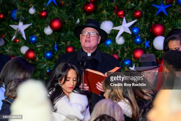 Archbishop of NY Cardinal Timothy Dolan reads a prayer during the Fox News 4th annual all-American Christmas Tree lighting at Fox News Channel...