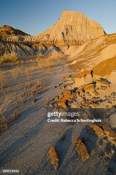 badlands formations at dinosaur provincial park - dinosaur provincial park fotografías e imágenes de stock