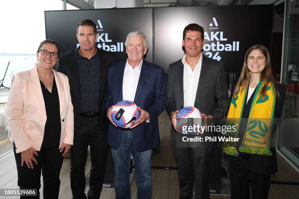 Laura Menzies, CEO of Northern Region Football, New Zealand Football CEO Andrew Pragnell, Bill Foley, general partner of the global multi club...