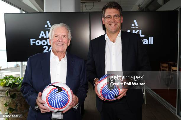 Bill Foley, general partner of the global multi club football operator Black Knight Football Club and CEO Nick Becker pose during an A-Leagues Media...