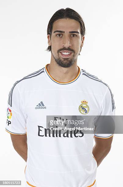 Sami Khedira of Real Madrid poses during the official team photo session at Valdebebas training ground on September 13, 2013 in Madrid, Spain.