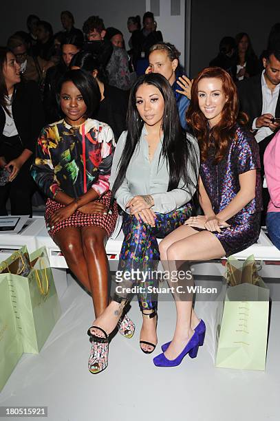 Siobhan Donaghy, Mutya Buena and Keisha Buchanan attend the Sister By Sibling show during London Fashion Week SS14 at BFC Courtyard Showspace on...
