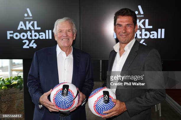 Bill Foley, general partner of the global multi club football operator Black Knight Football Club and Nick Garcia, A-Leagues Commissioner pose during...
