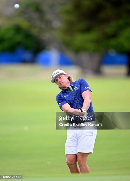 Cameron Smith plays a shot on the 18th hole ahead of the 2023 Australian PGA Championship at Royal Queensland Golf Club on November 21, 2023 in...