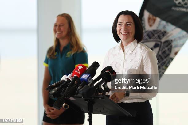 Chef de Mission of the Australian Olympic Team for the Paris 2024 Olympic Games Anna Meares speaks to media during an Australian Paris 2024 Olympic...