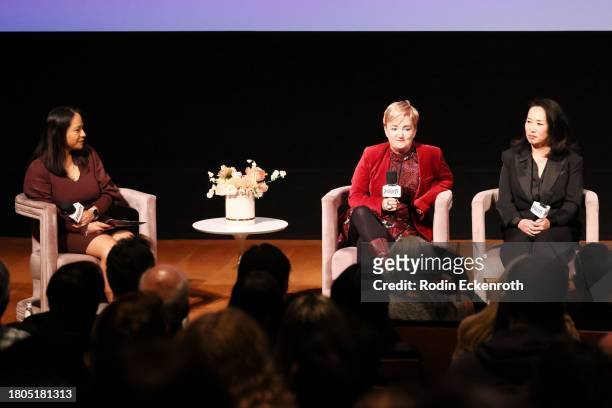 Moderator Jazz Tangcay, Senior Artisans Editor, Variety, Catherine Smith and Miho Suzuki speak onstage during Variety And Apple TV+ "Lessons In...