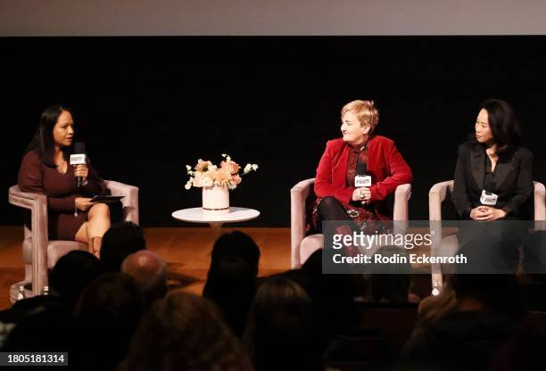 Moderator Jazz Tangcay, Senior Artisans Editor, Variety, Catherine Smith and Miho Suzuki speak onstage during Variety And Apple TV+ "Lessons In...