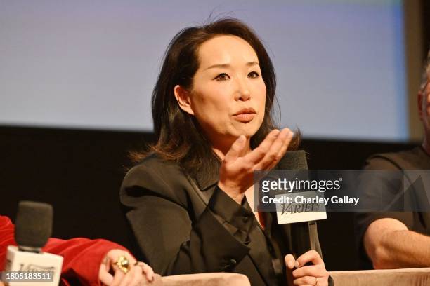 Miho Suzuki speaks onstage during Variety And Apple TV+ "Lessons In Chemistry" Screening, Q&A And Reception at Linwood Dunn Theater on November 20,...