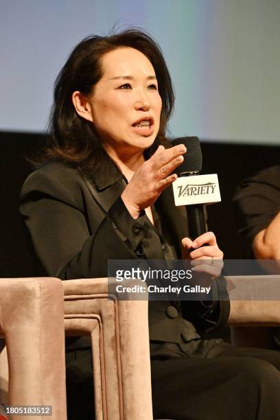 Miho Suzuki speaks onstage during Variety And Apple TV+ "Lessons In Chemistry" Screening, Q&A And Reception at Linwood Dunn Theater on November 20,...