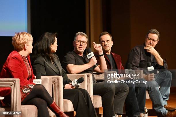 Catherine Smith, Miho Suzuki, Geraud Brisson, Carlos Rafael Rivera and Perry Robertson speak onstage during Variety And Apple TV+ "Lessons In...