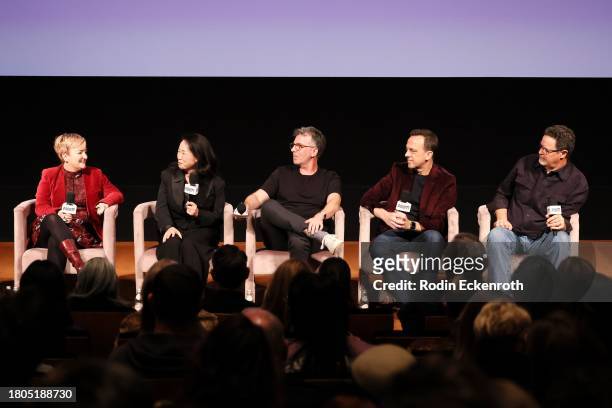 Catherine Smith, Miho Suzuki, Geraud Brisson, Carlos Rafael Rivera and Perry Robertson speak onstage during Variety And Apple TV+ "Lessons In...