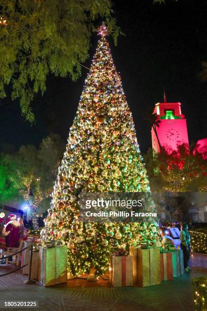 View of tree during the Los Angeles Union Station Tree Lighting Ceremony at Union Station on November 20, 2023 in Los Angeles, California.