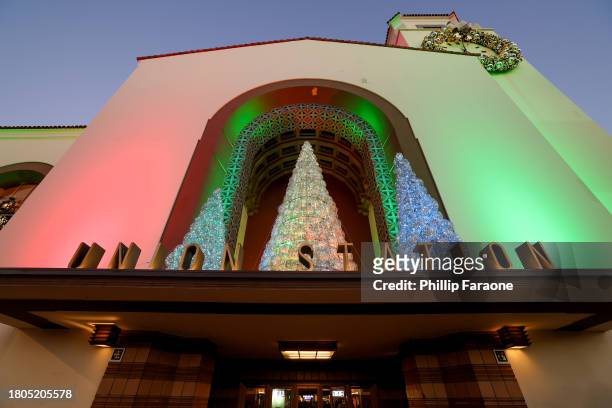 Exterior view of Union Station during the Los Angeles Union Station Tree Lighting Ceremony on November 20, 2023 in Los Angeles, California.