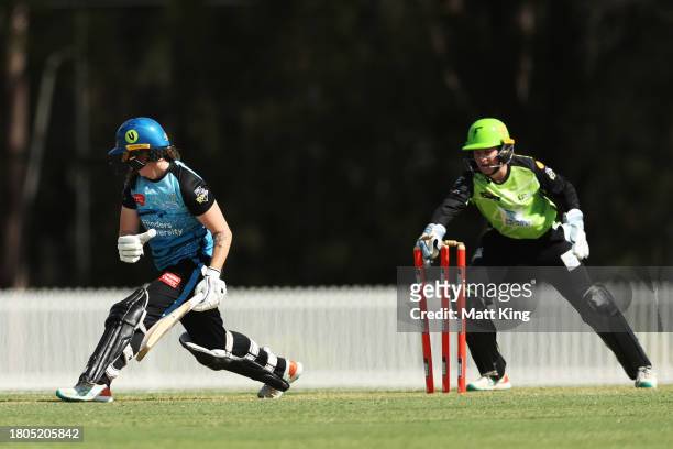 Amanda-Jade Wellington of the Strikers is stumped by ttduring the WBBL match between Sydney Thunder and Adelaide Strikers at Cricket Central, on...