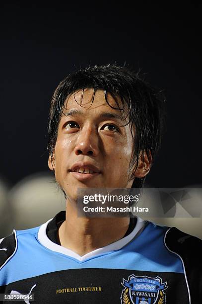 Kengo Nakamura of Kawasaki Frontale looks on after the J.League match between Kawasaki Frontale and Sanfrecce Hiroshima at Todoroki Stadium on...