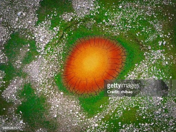 aerial photography of the red lake in the wilderness - laguna colorada stock pictures, royalty-free photos & images
