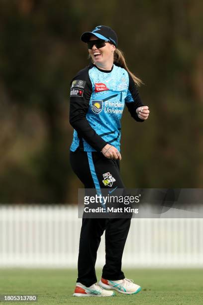 Amanda-Jade Wellington of the Strikers celebrates taking a catch to dismiss Olivia Porter of the Thunder during the WBBL match between Sydney Thunder...