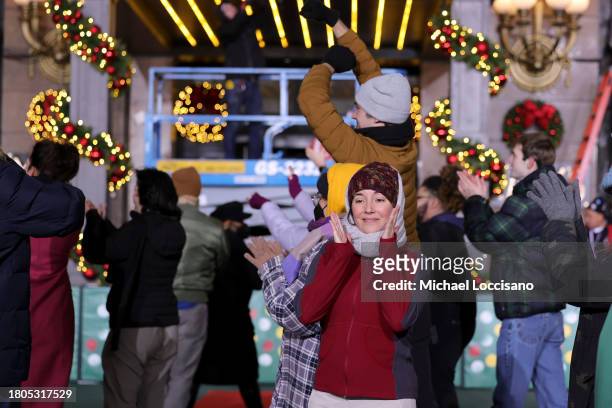 Cast members from "How to Dance in Ohio, The Broadway Musical" perform during day one of 97th Macy's Thanksgiving Day Parade rehearsals at Macy's...
