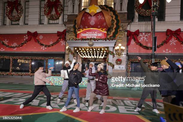 Lorna Courtney and cast members perform "& Juliet on Broadway" during day one of 97th Macy's Thanksgiving Day Parade rehearsals at Macy's Herald...