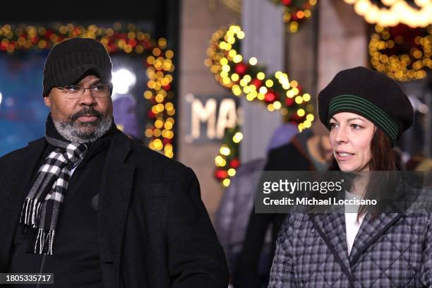 James Monroe Iglehart and Leslie Rodriguez Kritzer perform "Spamalot" during day one of 97th Macy's Thanksgiving Day Parade rehearsals at Macy's...