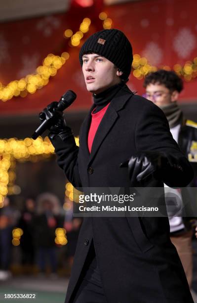 Casey Likes performs "Back to the Future: The Musical" during day one of 97th Macy's Thanksgiving Day Parade rehearsals at Macy's Herald Square on...