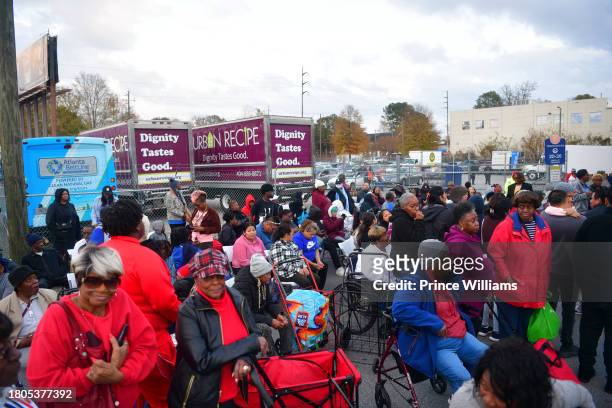 Atmosphere during "Huncho Farms" hosted by Quavo Cares & Urban Recipe in Atlanta Community ahead of Thanksgiving on November 20, 2023 in Atlanta,...