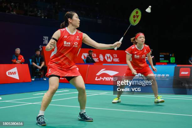 Chen Qingchen and Jia Yifan of China compete in the Women's Doubles first round match against Hsu Ya-ching and Lin Wan-ching of Chinese Taipei on day...
