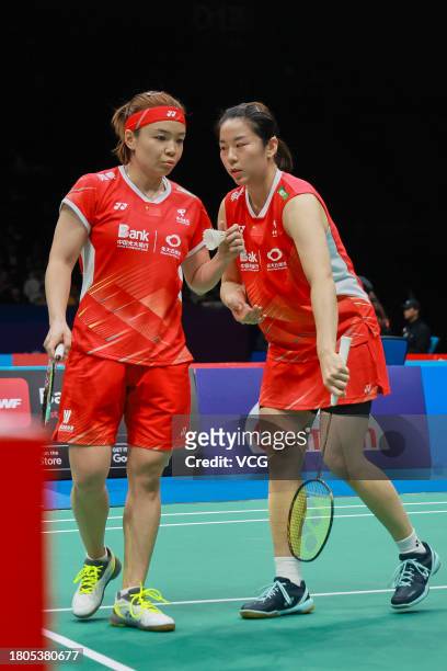 Chen Qingchen and Jia Yifan of China compete in the Women's Doubles first round match against Hsu Ya-ching and Lin Wan-ching of Chinese Taipei on day...