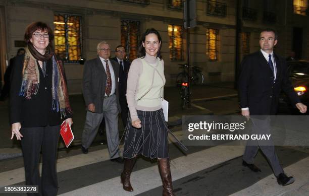 French socialist candidate in next year's presidential election Segolene Royal is on her way for a press conference, next to her press officer Agnes...